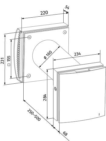 Blauberg VENTO Expert A50-1 S10 Pro - Abmessungen